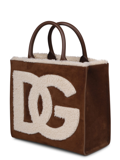 Shop Dolce & Gabbana Logo-embroidered Shearling-detail Bag