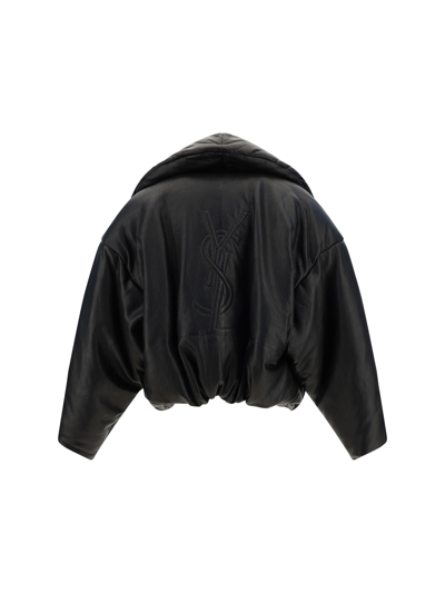 Saint Laurent Casual Leather Bomber Jacket In Noir