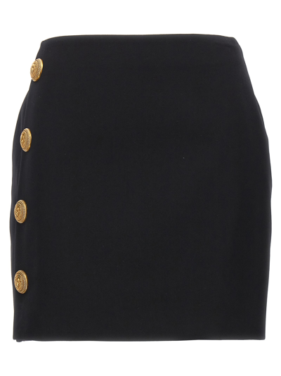 Shop Balmain Gold Buttons Mini Skirt In Black
