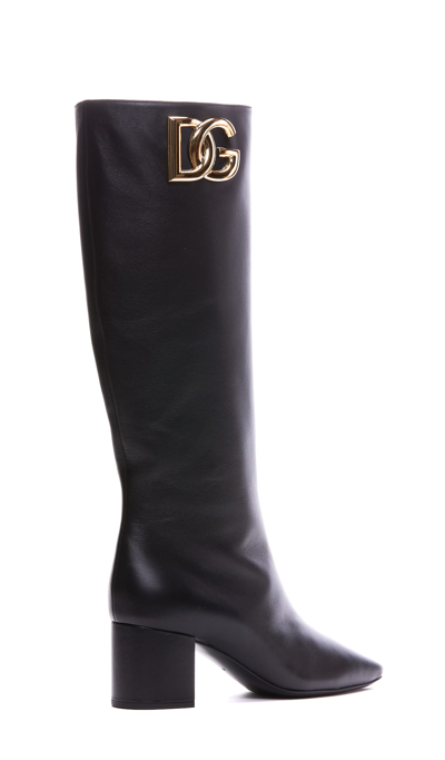 Shop Dolce & Gabbana Dg Logo Leather Boots In Black