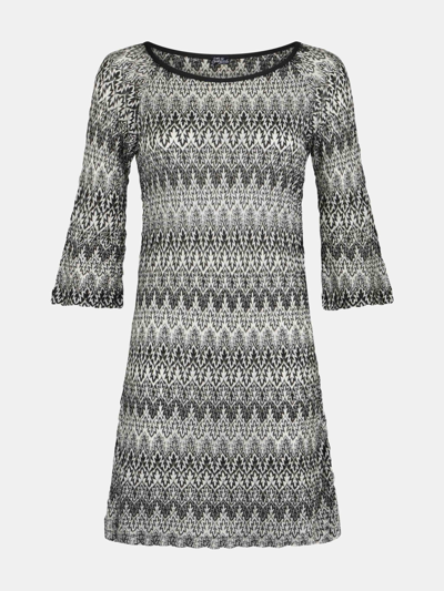 Mc2 Saint Barth Black And White Knitted Chevron Mini Dress In Black