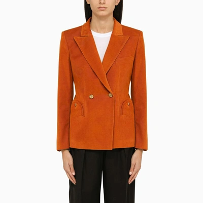 Shop Blazé Milano Caramel Velvet Double-breasted Jacket In Orange