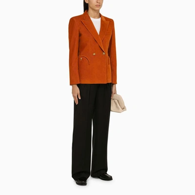 Shop Blazé Milano Caramel Velvet Double-breasted Jacket In Orange