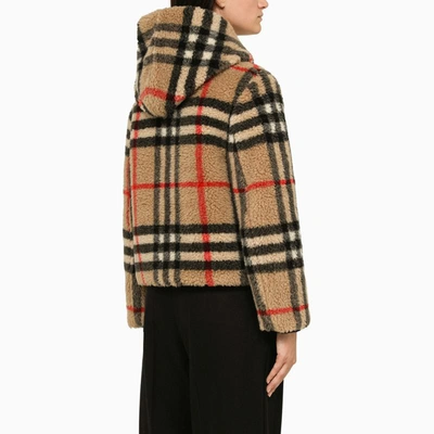 Shop Burberry Check Jacket In Beige