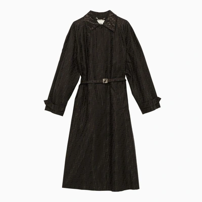 Shop Fendi Ebony Single-breasted Trench Coat With All-over Logo In Brown