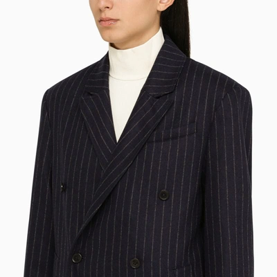 Shop Loulou Studio Double-breasted Navy Pinstripe Coat In Blue