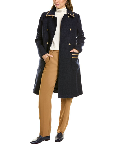 Shop Boden Double-breasted Military Wool-blend Coat In Blue