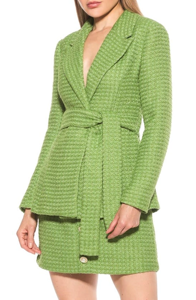 Shop Alexia Admor Olya Plaid Belted Blazer In Sage Tweed