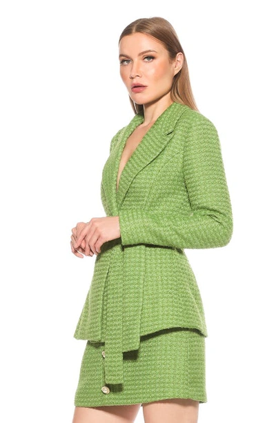 Alexia Admor Olya Plaid Belted Blazer In Sage Tweed