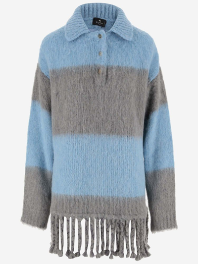 Shop Etro Brushed Effect Fringed Edge Sweater Mini Dress In Multi