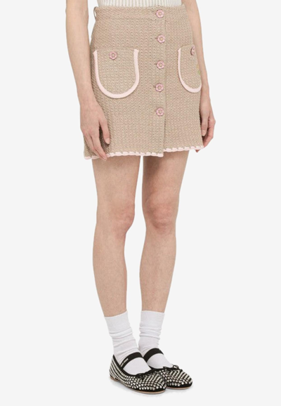 Shop Cormio Chiara Crochet Mini Skirt In Beige