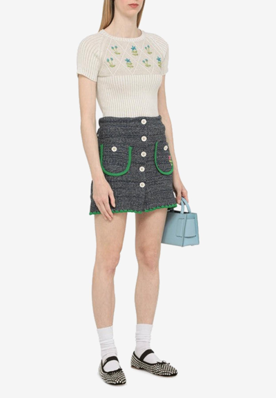 Shop Cormio Chiara Crochet Mini Skirt In Blue