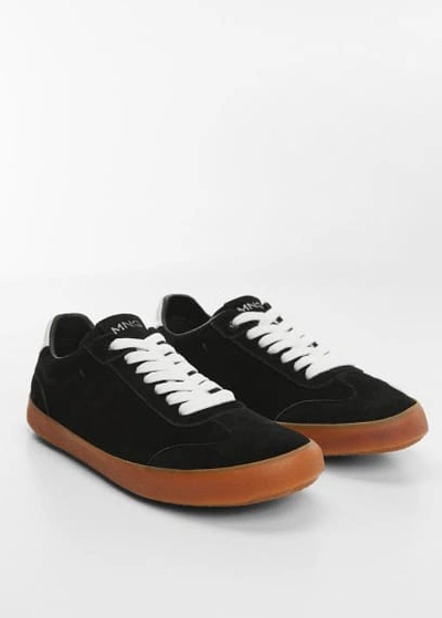 Shop Mango Teen Lace-up Leather Sneakers Black