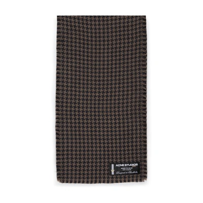 Shop Acne Studios Wool Scarf With Houndstooth Pattern In Grey_light_grey