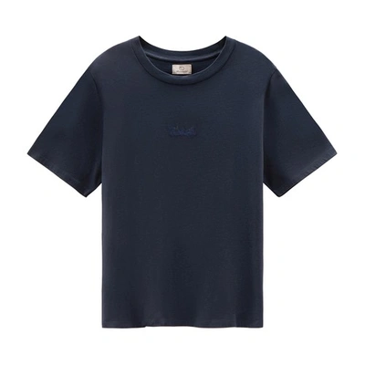 Shop Woolrich Embroidered Logo T-shirt In Melton_blue