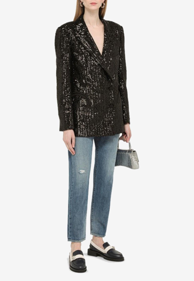 Shop Blazé Milano Double-breasted Sequined Blazer In Black