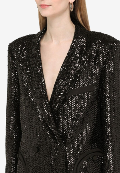 Shop Blazé Milano Double-breasted Sequined Blazer In Black
