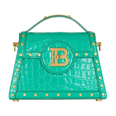 Shop Balmain B-buzz Dynasty Bag In Patent Leather In Green
