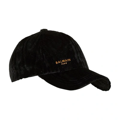 Shop Balmain Paris Velvet Cap In Black