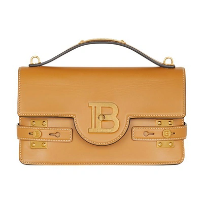 Shop Balmain Smooth Leather B-buzz Shoulder 24 Bag In Brown