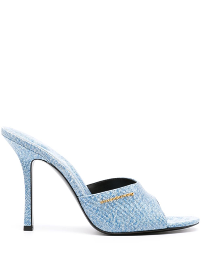 Shop Alexander Wang Blue Lucienne 105 Patent-leather Mules