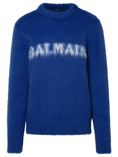 Shop Balmain Blue Virgin Wool Blend Sweater