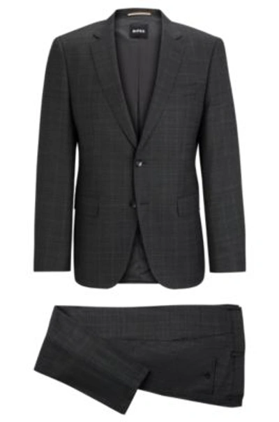 Shop Hugo Boss Slim-fit Suit In Checked Stretch Wool In Grey
