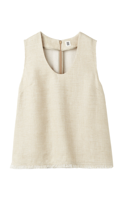Shop By Malene Birger Debbia Raw-edge Linen-blend Top In Taupe