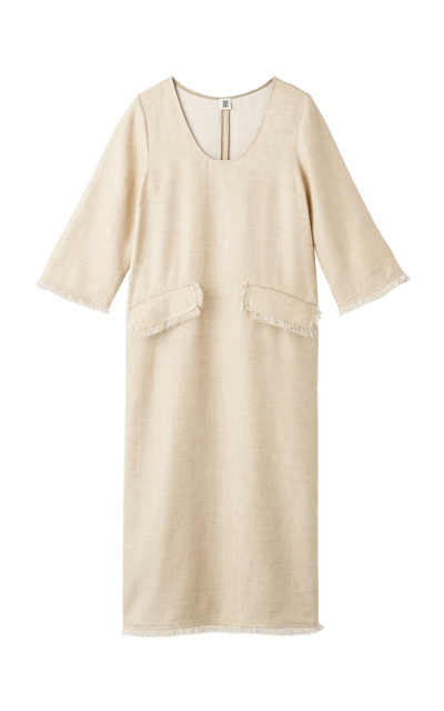 Shop By Malene Birger Delany Frayed Linen-blend Midi Dress In Taupe