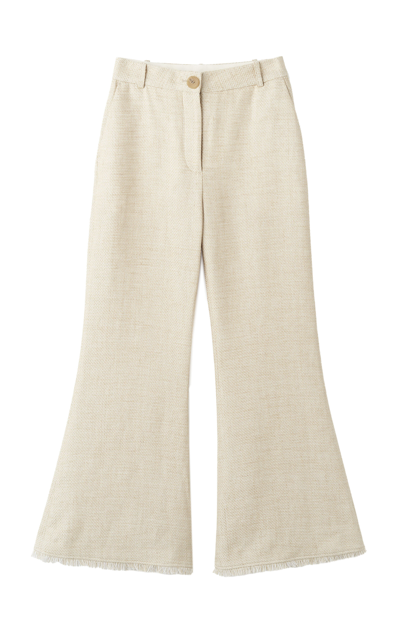 Shop By Malene Birger Caras Raw-edge Linen-blend Flared Pants In Taupe
