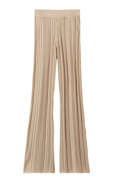 Shop By Malene Birger Kiraz Lace Knit Cotton-blend Wide-leg Pants In Tan
