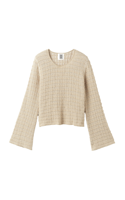 Shop By Malene Birger Charmina Waffled Cotton-blend Sweater In Tan