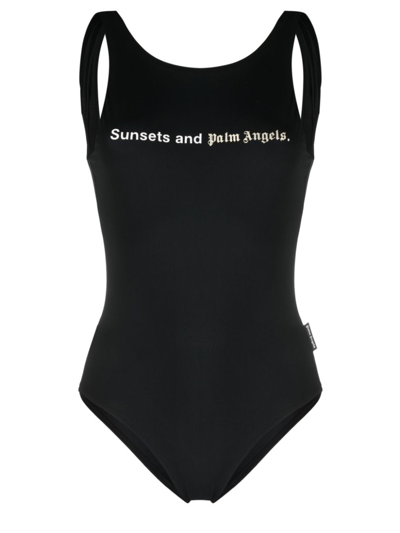 Shop Palm Angels Sunset One-piece Swimsuit In Black