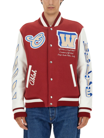 Shop Off-white Bomber Jacket With Appliqué In Red