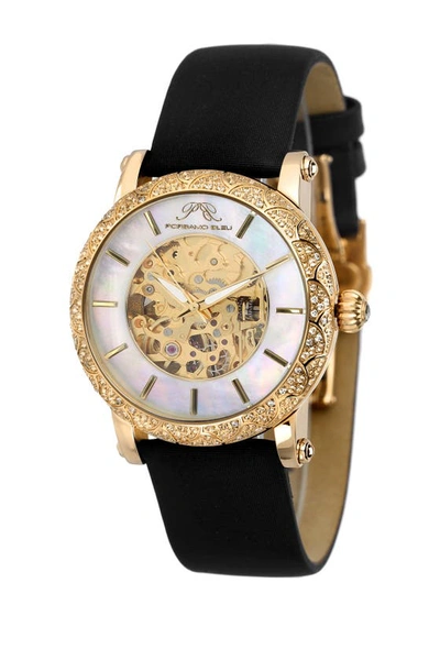 Porsamo Bleu Liza Automatic Silk Covered Leather Strap Watch, 38mm In Black-gold