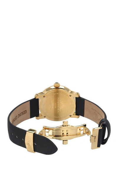 Porsamo Bleu Liza Automatic Silk Covered Leather Strap Watch, 38mm In Black-gold