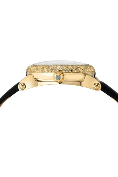 Porsamo Bleu Liza Automatic Silk Covered Leather Strap Watch, 38mm In Black-gold