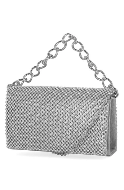 Jessica Mcclintock Damiana Beaded Metal Mesh Clutch In Silver