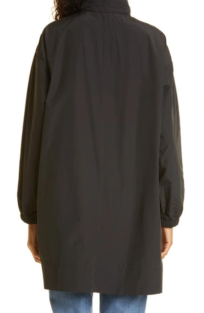 Shop Eileen Fisher Stand Collar Hidden Hood Organic Cotton Blend Coat In Black