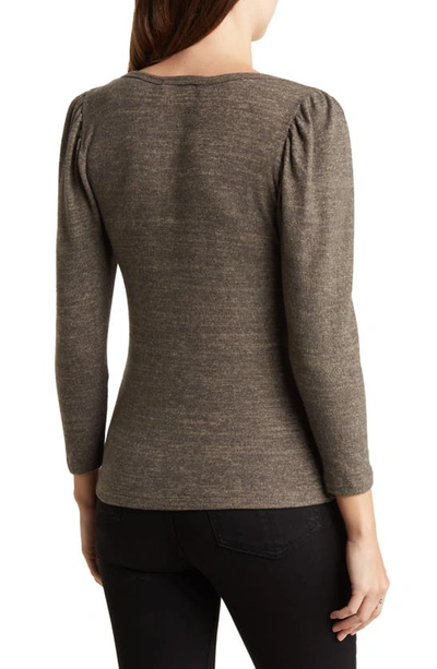 Renee C V-neck Puff Shoulder Top In Mocha