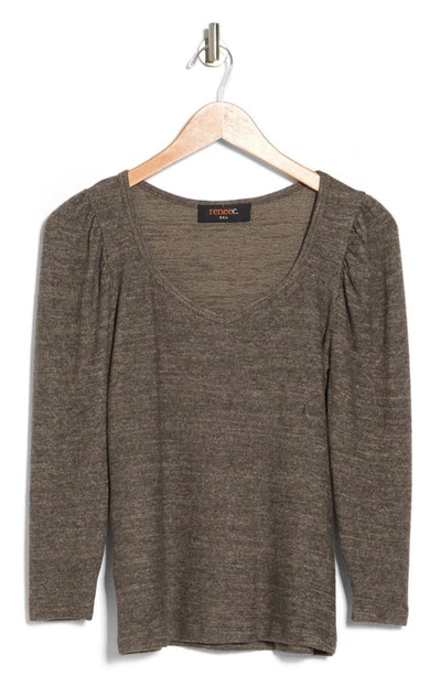 Renee C V-neck Puff Shoulder Top In Mocha