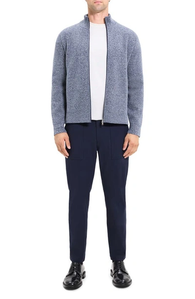 Shop Theory Walton Marl Cotton Zip-up Sweater In Blueberry Grey Heather