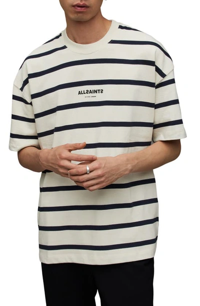 Allsaints Logo-print Striped Cotton-jersey T-shirt In Chalk White/na |  ModeSens