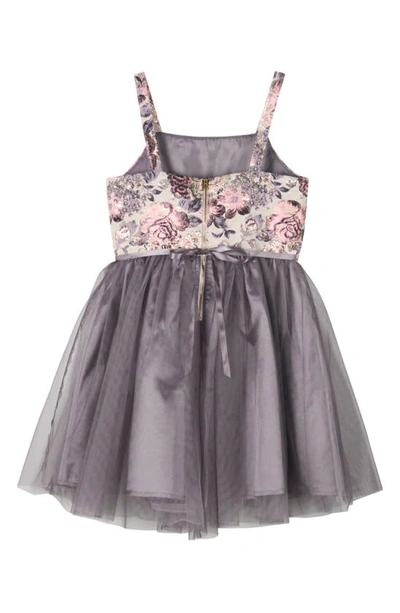 Shop Zunie Kids' Floral Brocade & Tulle Party Dress In Grey Multi