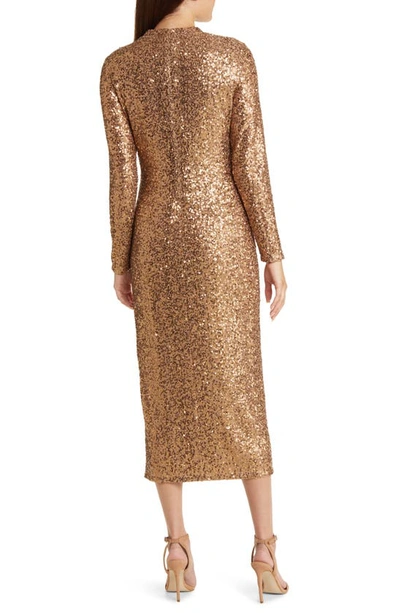 Shop Anne Klein Sequin Mock Neck Long Sleeve Midi Dress In Gold