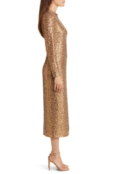 Shop Anne Klein Sequin Mock Neck Long Sleeve Midi Dress In Gold