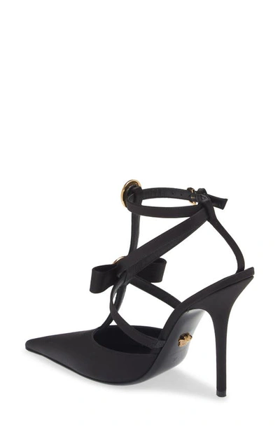 Shop Versace Gianni Ribbon Cage Pointed Toe Pump In Black