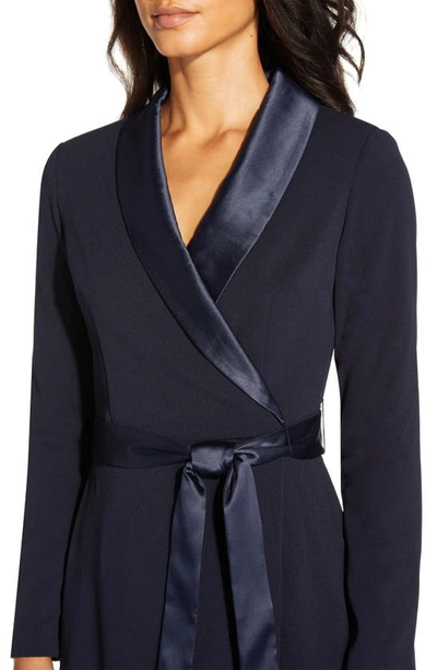 Shop Adrianna Papell Tux Long Sleeve Crepe Faux Wrap Dress In Midnight