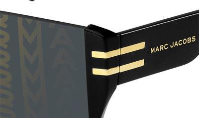 Shop Marc Jacobs 99mm Shield Sunglasses In Gold Pattern Black/ Gold Decor
