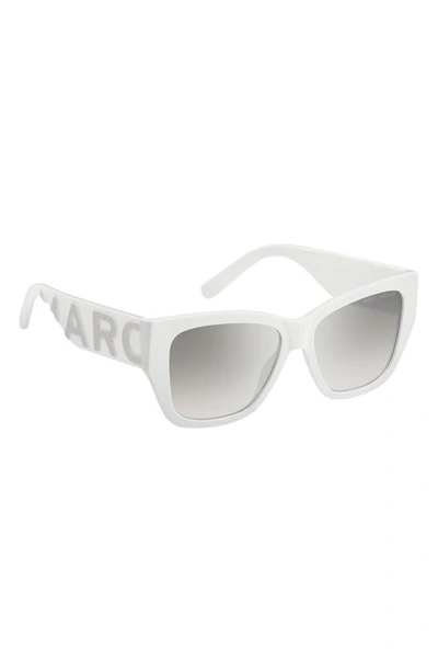 Shop Marc Jacobs 55mm Cat Eye Sunglasses In White Grey/ Grey Silver